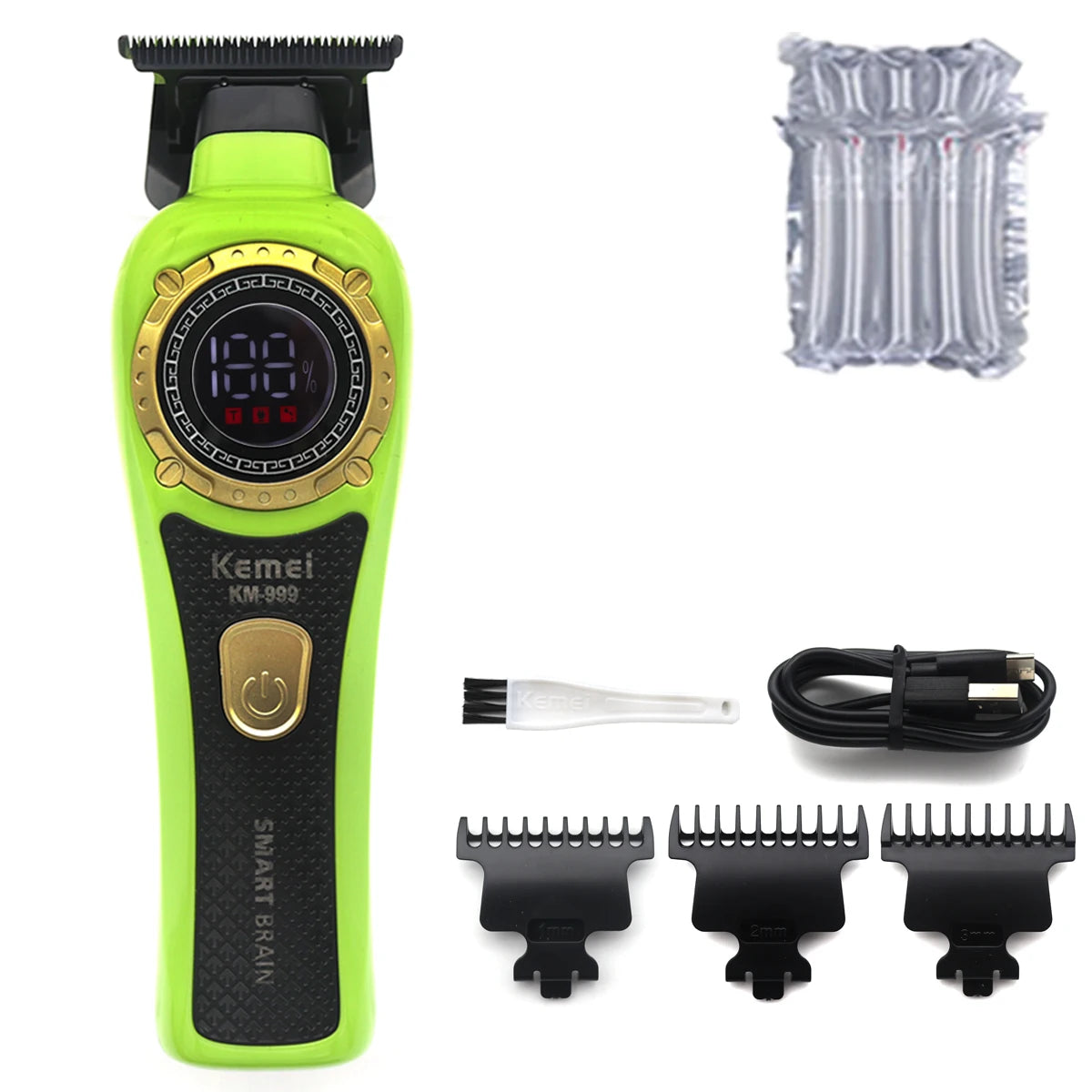 Kemei KM-999 Hair Trimmer for Men DLC T-Blade Zero Gapped LED Display Cordless USB Professional Hair Clipper Finishing Machine
