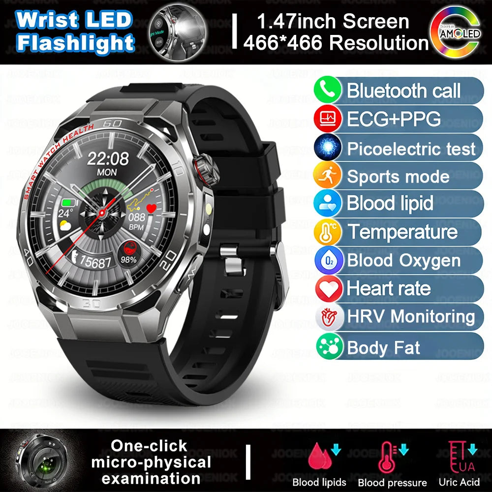 2026 New Accurate Measurement Health Smart Watch Blood Pressure Blood Lipids ECG+PPG Uric Acid BT HD Call Smartwatch Men Women