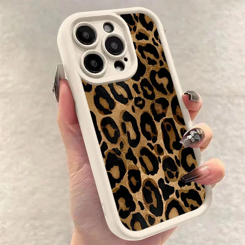 Stylish Leopard Print Phone Case, Retro Aesthetic Shockproof Cover For iPhone 17 14 15 16 Pro Max 11 12 13 Soft Thickened Cover