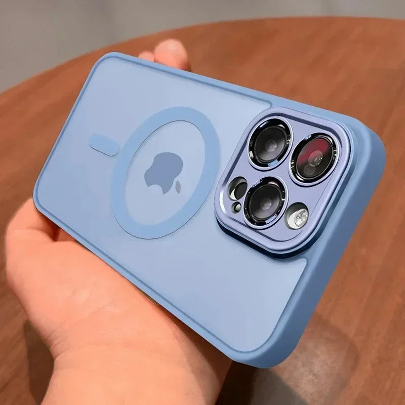 Magnetic Luxury Matte Translucent Armor Shockproof Case For iPhone 16 14 13 15 Pro Max Plus For Magsafe Wireless Charge Cover