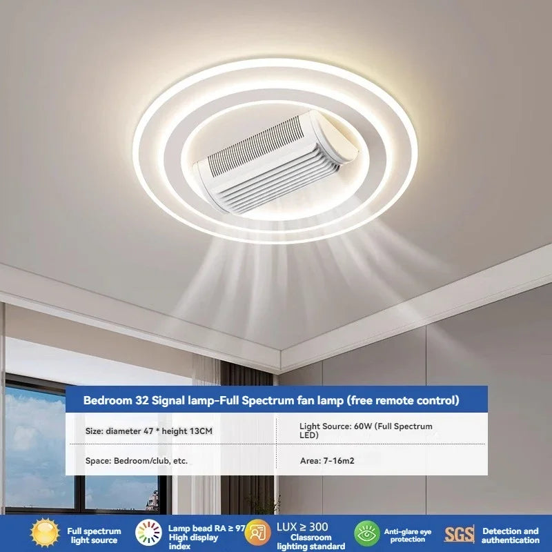 LED Invisible Bladeless Ceiling Fan Chandelier Smart Home Decoration for Living Room Bedroom Children's Room Indoor Lamps