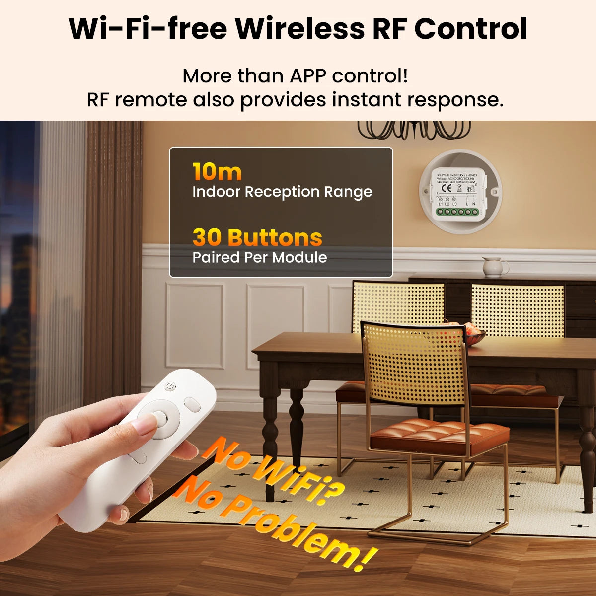 GIRIER Tuya Smart WiFi Switch Module RF433 DIY Breaker Relay Neutral Wire Required Supports 2-way Control Works Alexa Hey Google