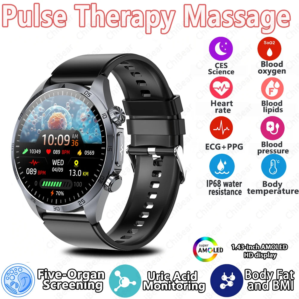 New CES Scientific Sleep Aid Smart Watch Men Pulse Therapy Health Monitoring Lipid Detection ECG+PPG Bluetooth Call Smartwatch