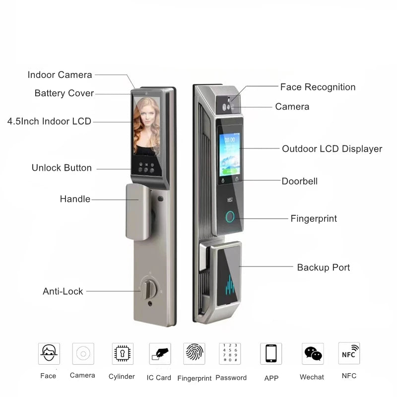 Q6 3D Face Recognition Smart Door Lock Fingerprint WIFI APP Remote Control Home Security Gate Electronic Lock
