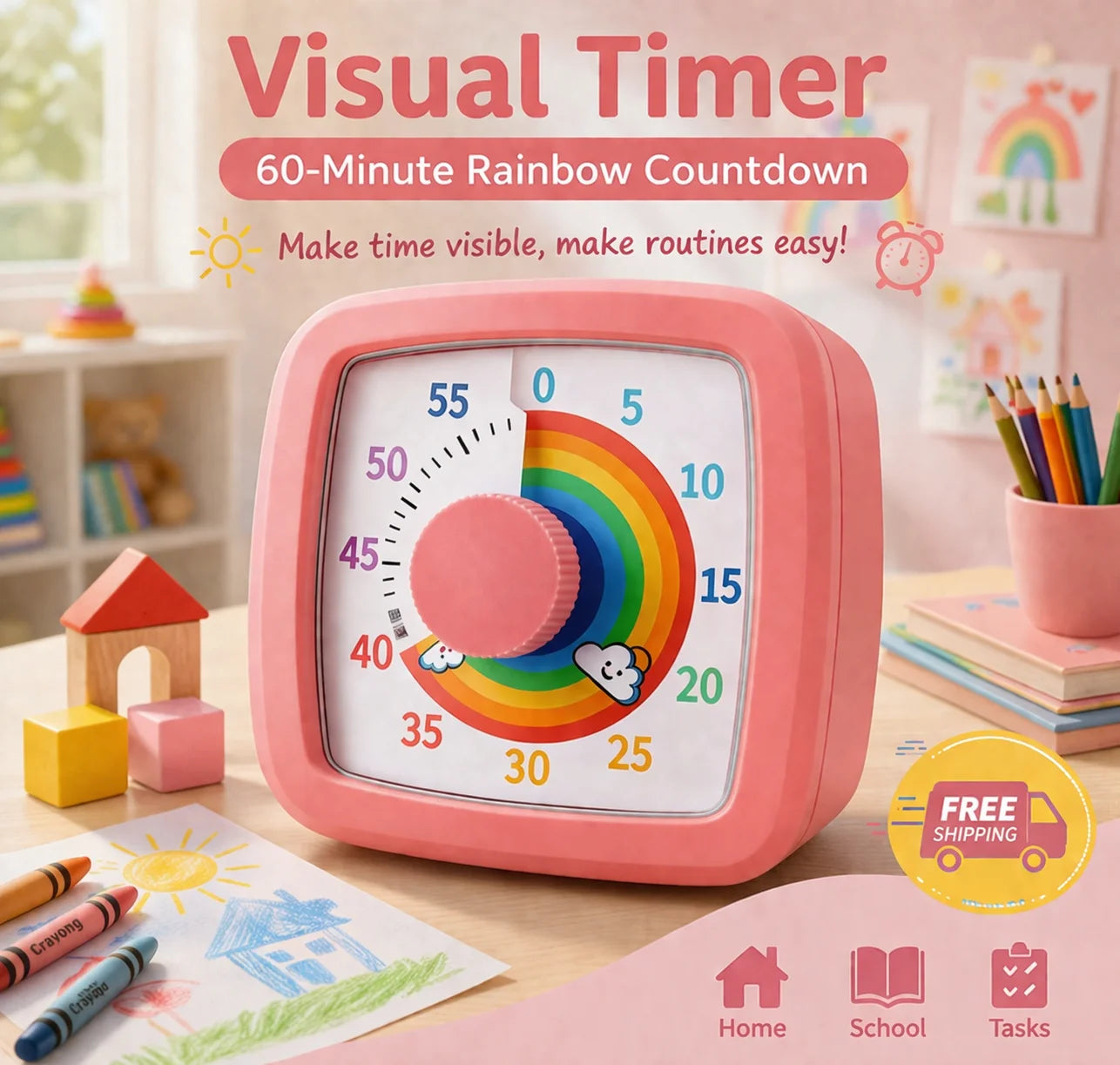 School Visual Timer for Children with Night Light, Digital Stopwatch, Pomodoro Timer for Kitchen and Home Use