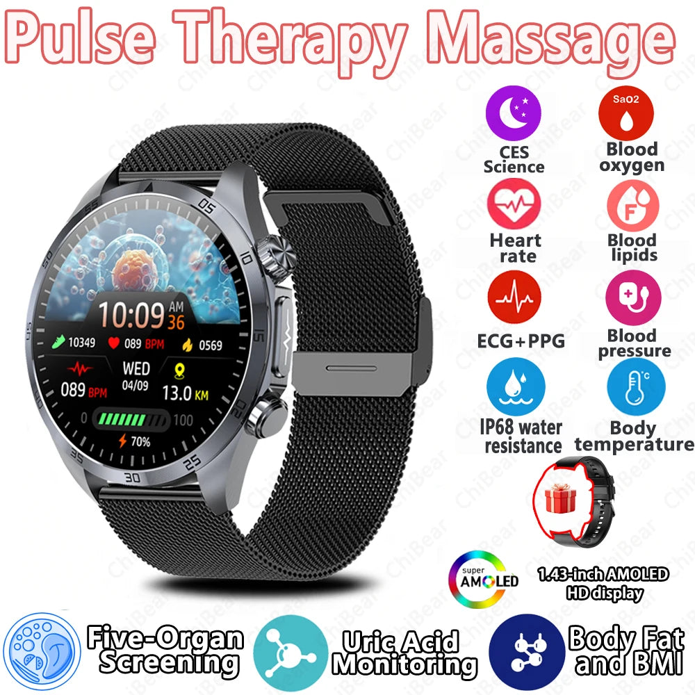 New CES Scientific Sleep Aid Smart Watch Men Pulse Therapy Health Monitoring Lipid Detection ECG+PPG Bluetooth Call Smartwatch