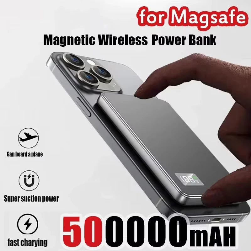 500000mAh Wireless Magnetic Power Bank Fast Charging PD22.5W External Battery Portable for Magsafe for iPhone17 Samsung Xiaomi