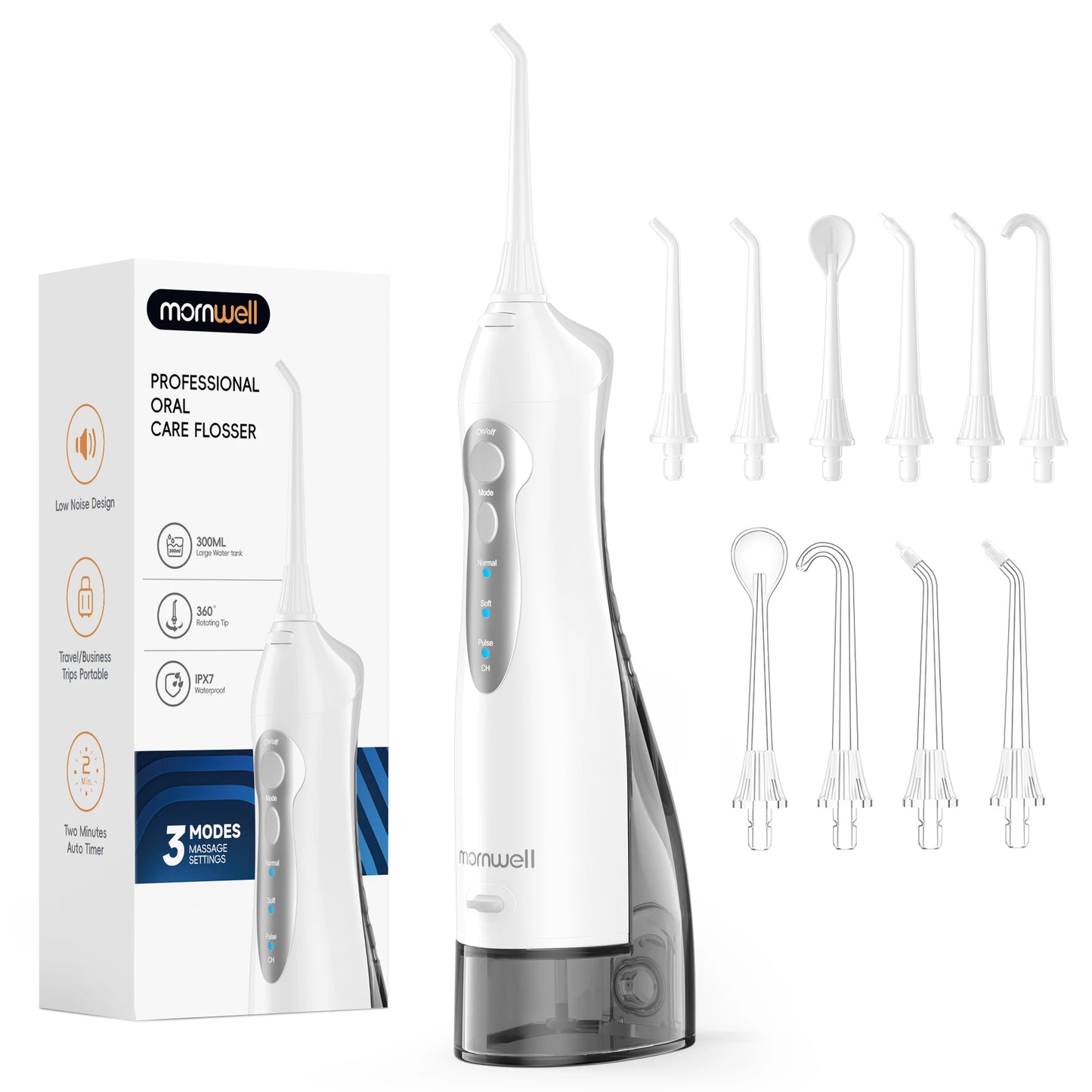 Mornwell Water Flosser Teeth Picks 4 Jets 3 Modes Portable Cordless D52 Water Floss For Teeth Cleaner IPX7 Waterproof Oral Picks