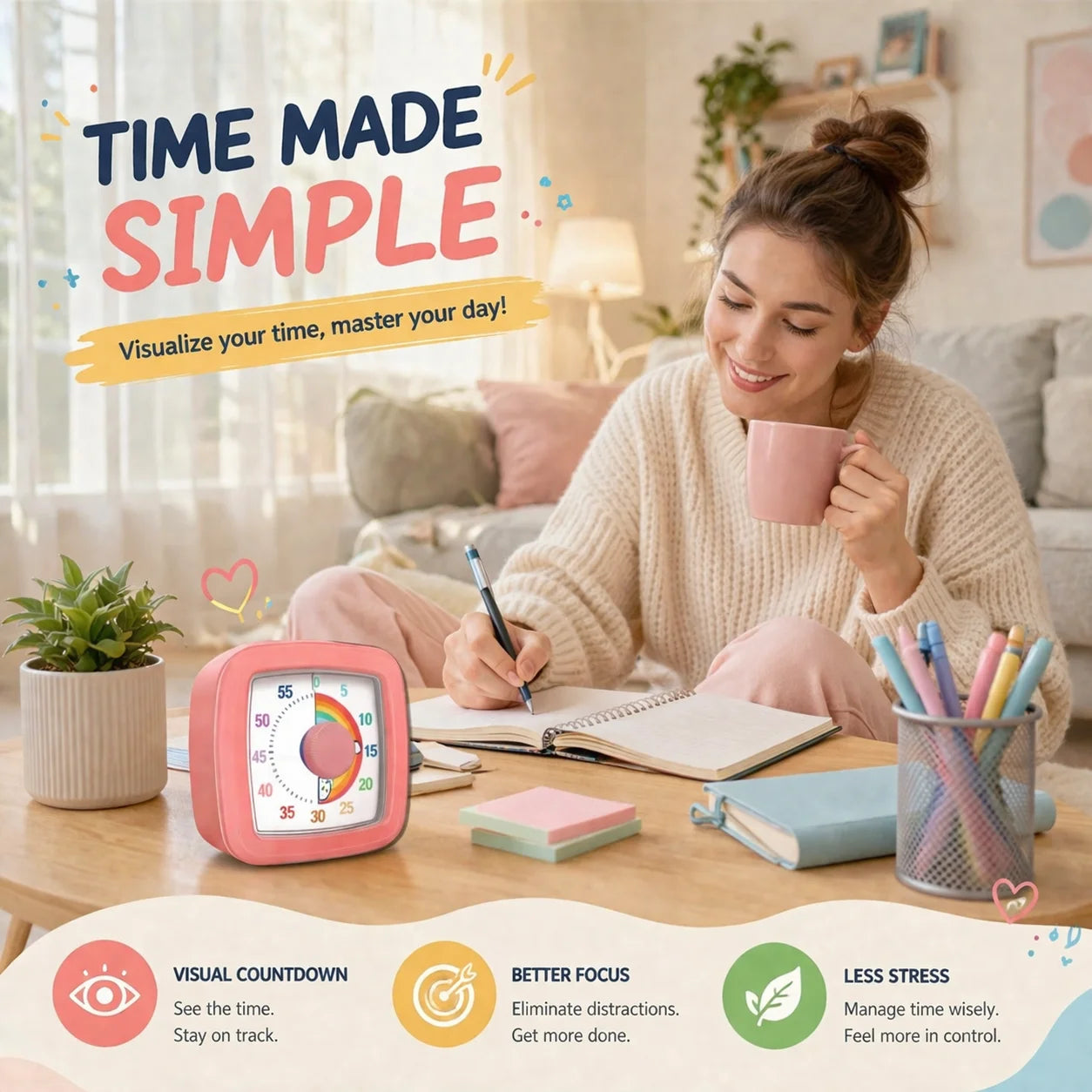 School Visual Timer for Children with Night Light, Digital Stopwatch, Pomodoro Timer for Kitchen and Home Use