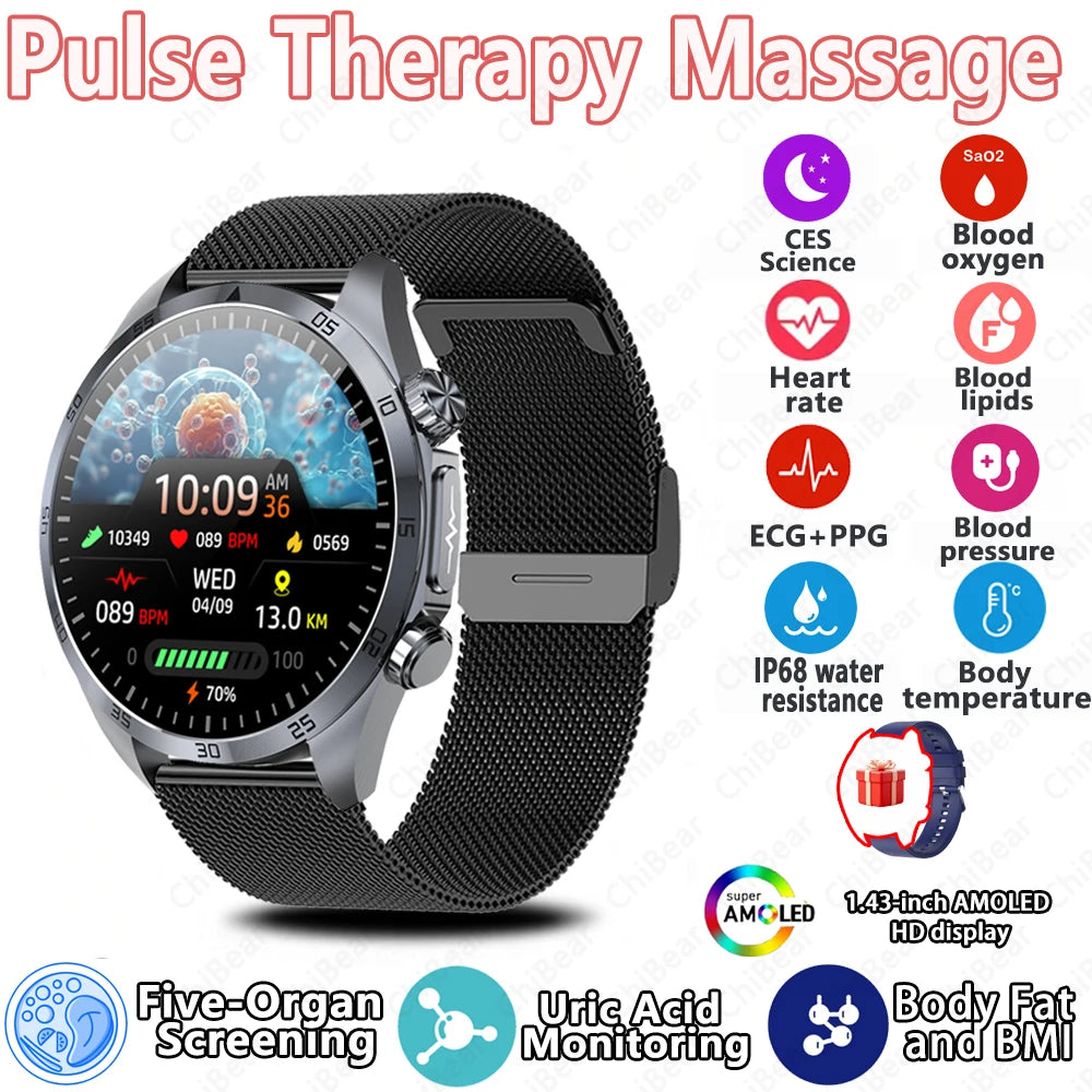 New CES Scientific Sleep Aid Smart Watch Men Pulse Therapy Health Monitoring Lipid Detection ECG+PPG Bluetooth Call Smartwatch