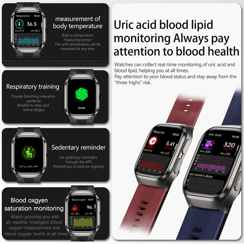 New Ultra Air Bag Precise Measurement SmartWatch Blood Fat ECG Heart Rate Blood Pressure Broadcast NFC Health Smart Watches 2026