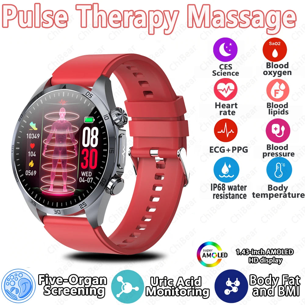 New CES Scientific Sleep Aid Smart Watch Men Pulse Therapy Health Monitoring Lipid Detection ECG+PPG Bluetooth Call Smartwatch